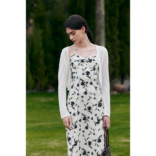 HeyDress黑白印花吊带裙女夏季法式复古收腰浪漫剪影碎花连衣裙子 商品图1