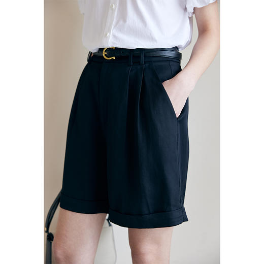 HeyDress挽边短裤女夏季高腰宽松慵懒感休闲裤直筒小个子阔腿裤子 商品图2