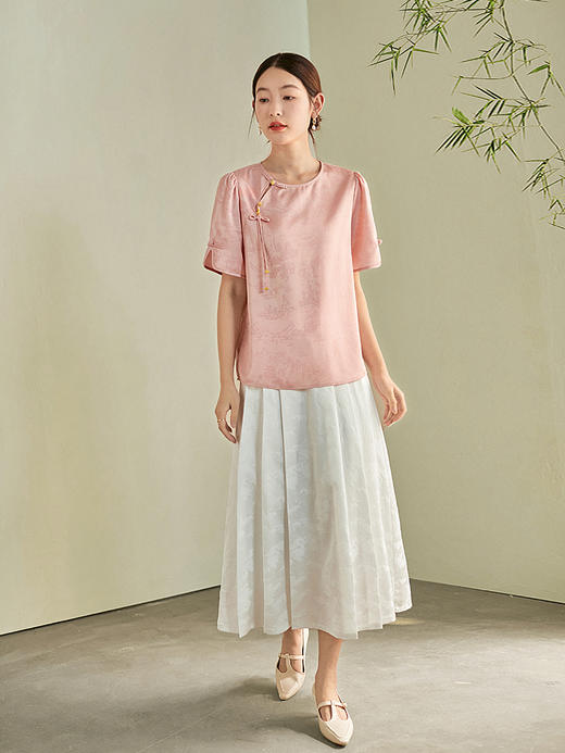 【专属特价】熙世界国风流苏斜门襟圆领提花衬衣女夏季小衫气质新中式半袖上衣 商品图4