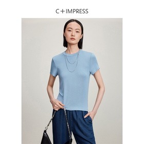 西嘉C+IMPRESS/西嘉奥地利兰精天丝真丝混纺柔软云朵莫代尔t恤女夏季T2402027