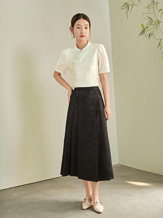 【专属特价】熙世界轻国风提花天丝衬衫2025夏装新款设计感泡泡袖新中式上衣 商品图4