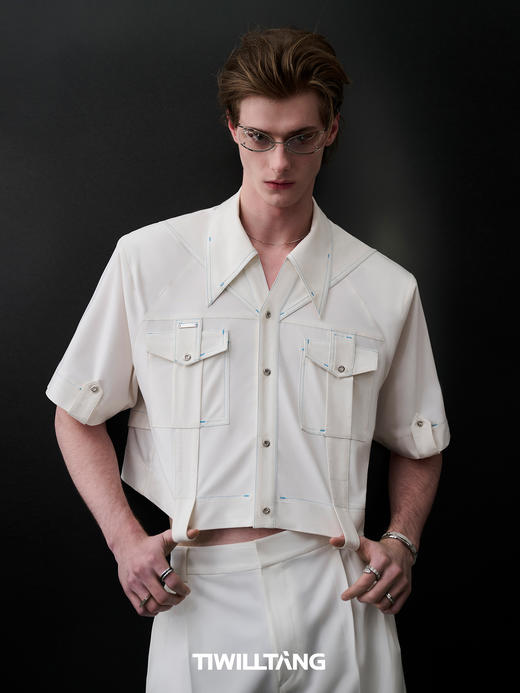 TIWILLTANG启世录“风烬镕玥”撞色线可拆卸衬衫男春重工长袖衬衣 商品图2