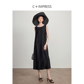 西嘉C+IMPRESS/西嘉醋酸多穿抽绳无袖慵懒风宽松法式连衣裙女夏优雅LYQ2402036
