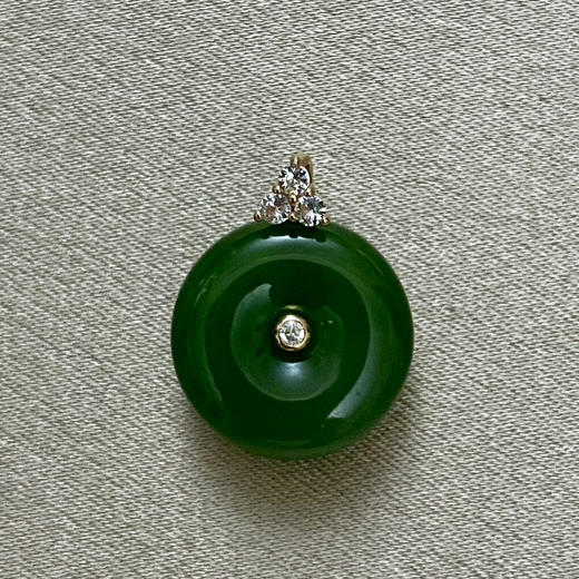 18K玫瑰金和田玉（碧玉）平安扣吊坠/小平安扣直径12mm/菠菜绿 商品图0