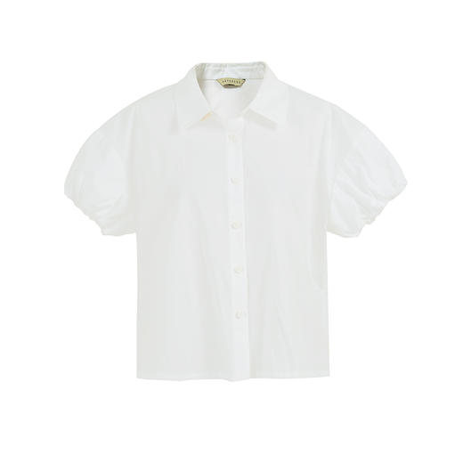 HeyDress白色翻领短袖衬衫女夏季法式复古宽松衬衣气质泡泡袖上衣 商品图4