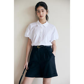 HeyDress白色翻领短袖衬衫女夏季法式复古宽松衬衣气质泡泡袖上衣