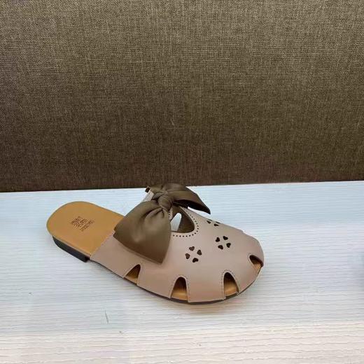 西村名物2023年夏季新款通勤平底蝴蝶结洞洞法式气质包头女鞋凉拖13491 商品图0