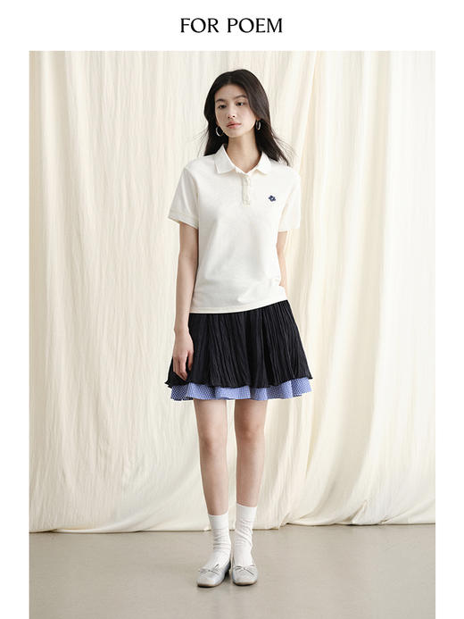 ForPoem 现货 24/SS原创设计经典百搭花边装饰花朵刺绣翻领短袖上衣 商品图3