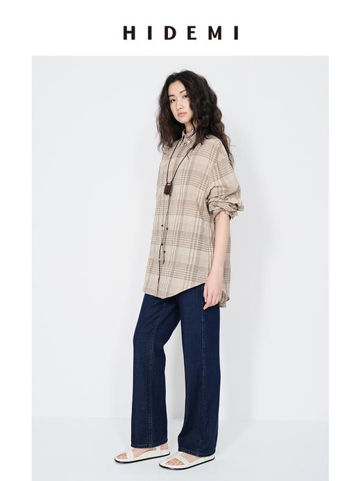 HIDEMI 经典牛仔系列深藏蓝牛仔蓝复古中腰直筒铅笔牛仔裤 商品图3