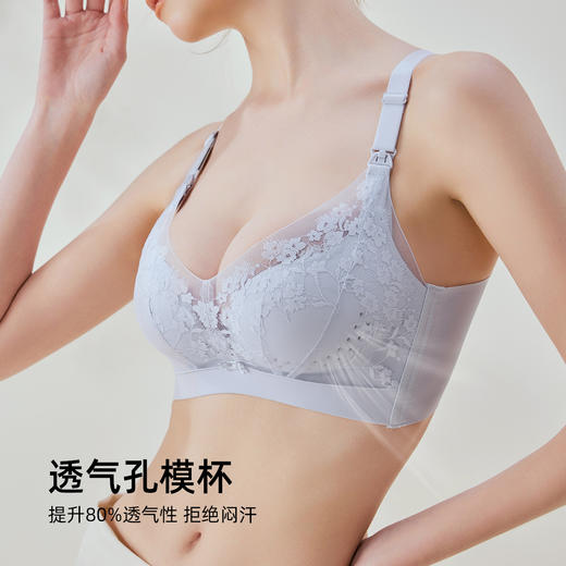 【孕哺两穿】熳洁儿 透气洞洞杯蕾丝哺乳文胸聚拢防下垂肩搭扣喂奶内衣24261801 商品图1