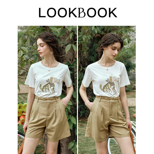 OLrain欧芮儿米白色宽松T恤女夏季2024新款圆领刺绣小狗趣味短袖 商品图4