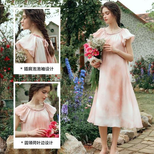 OLrain欧芮儿粉色连衣裙女夏季2024年新款浪漫温柔风印花长裙 商品图3