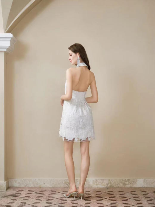 白色进口花朵蕾丝露背修身连衣裙 商品图2