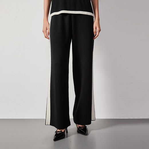 东黎 • 丝绒款女士春夏黑白显瘦直筒阔腿裤  4227 商品图0