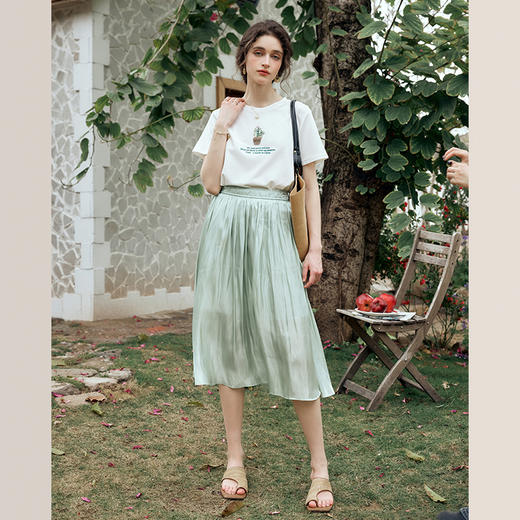 OLrain欧芮儿米白色短袖T恤女夏季2024新款宽松圆领钉珠趣味上衣 商品图4