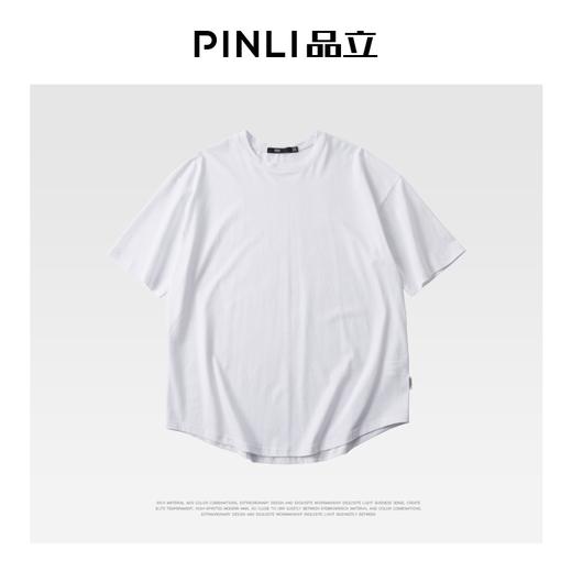 PINLI品立新款宽松圆领上衣冰感短袖T恤夏季男装纯色圆下摆体恤潮B212911431 商品图4