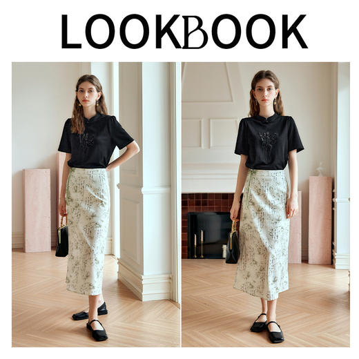 OLrain欧芮儿新中式黑色短袖T恤女夏季2024新款时尚立领刺绣上衣 商品图4