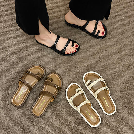 法式套趾凉拖鞋女 外穿春夏新款 韩版仙女风复古一脚蹬凉拖 脚宽胖拍大一码 商品图2