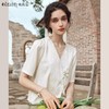 OLrain欧芮儿杏色V领雪纺衫女夏季2024新款气质高级感新中式上衣 商品缩略图0