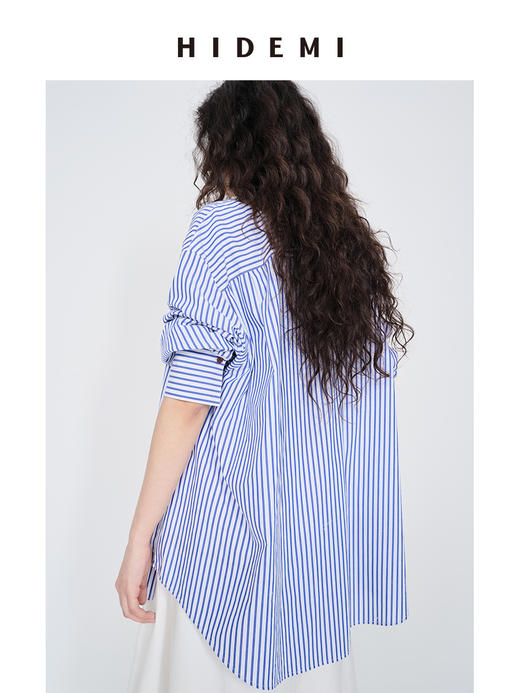 HIDEMI 极简蓝白条纹廓形宽松经典款衬衫 商品图5