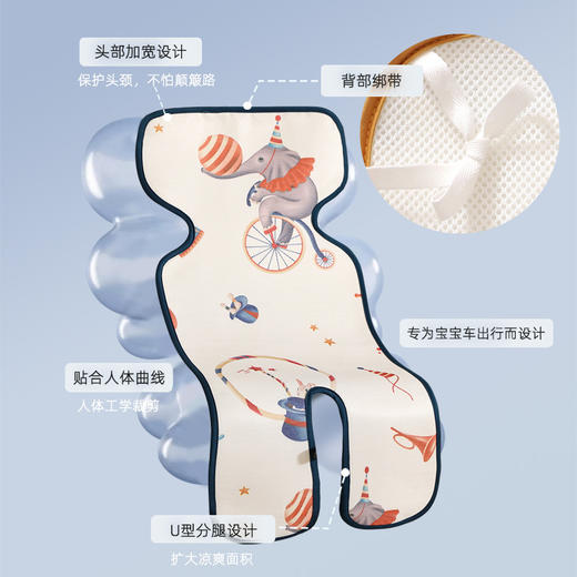 【只凉不冰！宝宝的“移动空调”】婴儿凉席推车遛娃神器宝宝餐椅春夏通用凉垫推车凉席竹席冰丝双面 商品图3