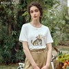 OLrain欧芮儿米白色宽松T恤女夏季2024新款圆领刺绣小狗趣味短袖 商品缩略图0