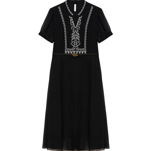 QYM-1809夏款长款修身显瘦黑色时尚雪纺裙短袖通勤垂感洋气连衣裙 商品图4