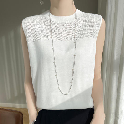 N-408 2024春夏新品14针精纺羊毛立体钩花背心针织衫无袖内搭现 商品图2