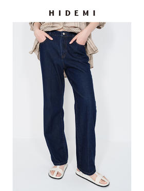 HIDEMI 经典牛仔系列深藏蓝牛仔蓝复古中腰直筒铅笔牛仔裤