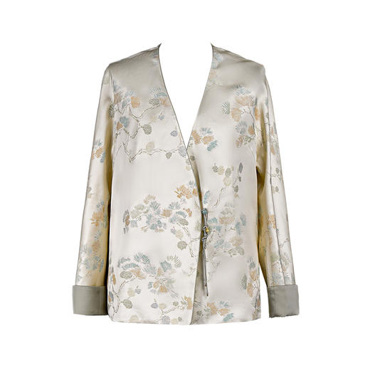 荷言HEYEN原创高定新中式春涧 真丝提花浅黄色小外套改良马褂上衣 商品图4