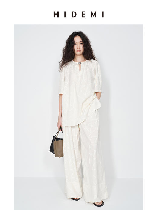 HIDEMI“昨日我是月亮”系列琉璃月亮石艺术感软雕塑线条感提花镂空褶皱套装 商品图0