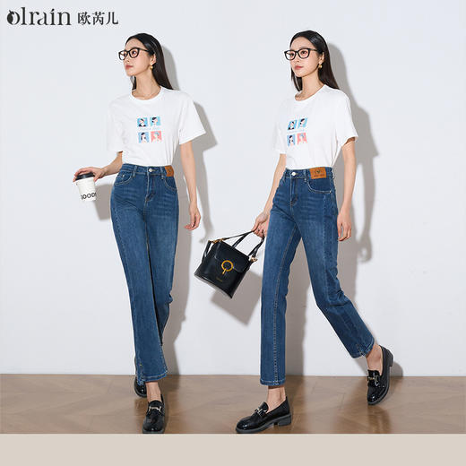 OLrain欧芮儿蓝色直筒牛仔裤女夏季2024年新款复古烟管九分裤 商品图0