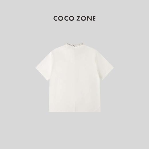 COCO ZONE  通勤风圆领花边装饰短袖T恤半拉链设计 23C18680 商品图1