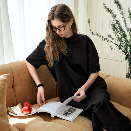 OLrain欧芮儿休闲连衣裙女夏季2024年新款时尚宽松泡泡袖针织长裙 商品图1