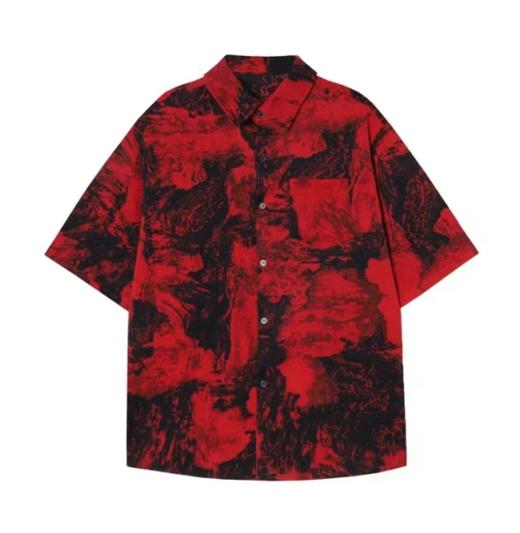 CS21夏季新款潮流复古印花男士衬衫时尚百搭休闲上衣宽松扎染短袖 商品图1