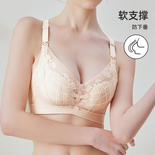 【孕哺两穿】熳洁儿 透气洞洞杯蕾丝哺乳文胸聚拢防下垂肩搭扣喂奶内衣24261801 商品图3