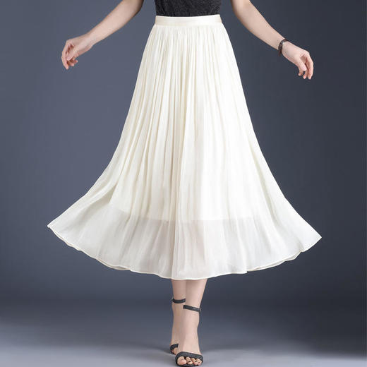 TZF-纯色简约长款时尚雪纺百褶松紧腰半身裙 商品图2