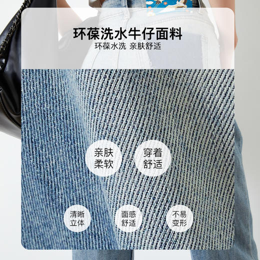 OLrain欧芮儿渐变蓝牛仔裤女夏季2024年新款时尚高腰直筒阔腿裤 商品图3