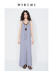 HIDEMI 【当当同款】极简圆领设计感棕蓝色两件式叠穿清透缎面开衩连衣裙长裙 商品缩略图0