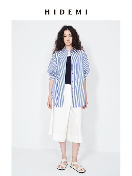 HIDEMI 极简蓝白条纹廓形宽松经典款衬衫 商品图6