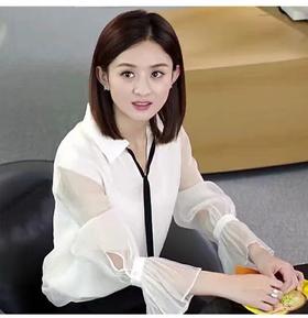 特价促！！微脏  赵丽颖同款 法式学院风宽松别致中长衬衫-喜出