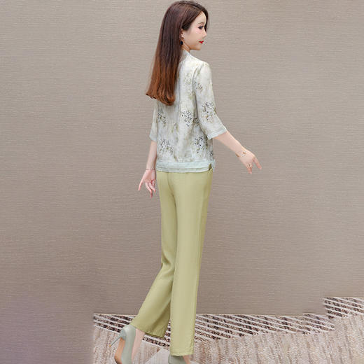 QYMKED-6436 -Y时尚两件套春夏新款中袖印花休闲裤直筒长袖宽松套装长裤子 商品图2