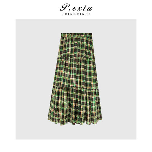 04-3潘依绣丁丁宠粉【复古情怀】设计感格纹拼接A字百褶半身裙 WH00149 商品图1