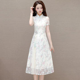 新中式国风，印花立领短袖连衣裙QYM-OMS-MYA470-L