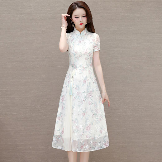 新中式国风，印花立领短袖连衣裙QYM-OMS-MYA470-L 商品图0