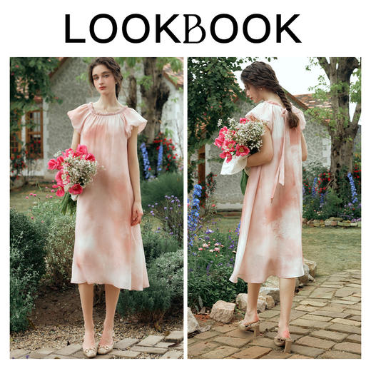 OLrain欧芮儿粉色连衣裙女夏季2024年新款浪漫温柔风印花长裙 商品图4