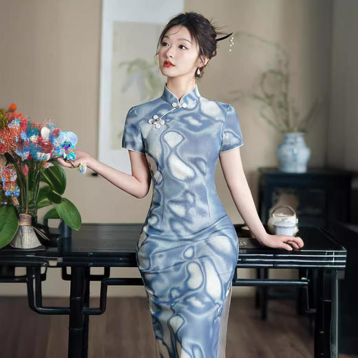 气质优雅，改良小众不规则图案中长款旗袍XL-209 商品图2