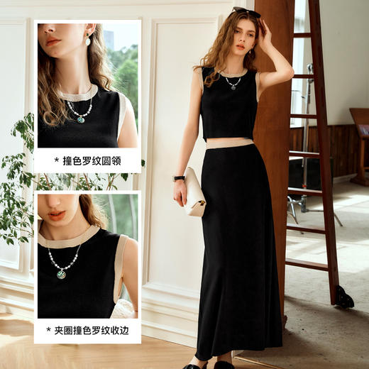 OLrain欧芮儿黑色针织套装女夏季2024年新款小个子气质半裙两件套 商品图3