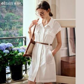 OLrain欧芮儿法式米白色连衣裙女春夏2024年新款气质百搭衬衫裙