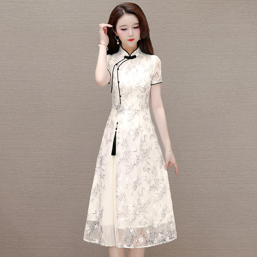 新中式国风，印花立领短袖连衣裙QYM-OMS-MYA470-L 商品图1